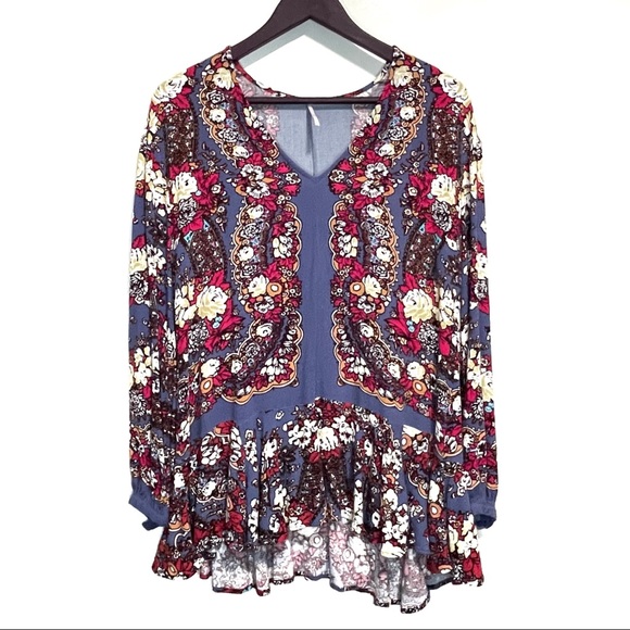 Free People Tops - Free People Long Sleeve Floral Peplum Tunic Top